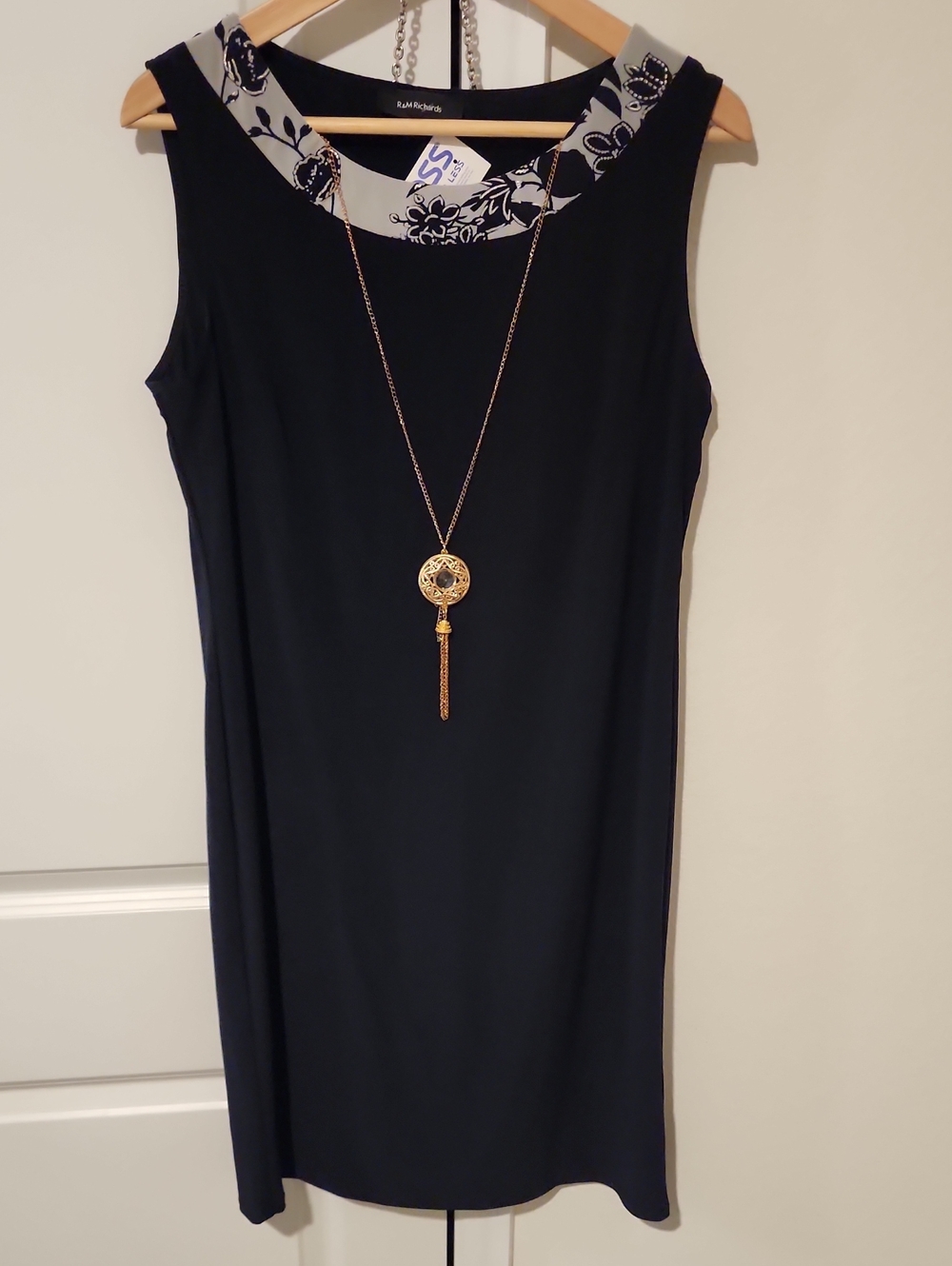 R&M Richards Black Midi Dress with White Floral Trim